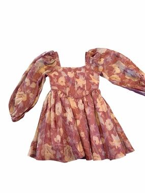 BARDOR JUNIOR Girls Whimsical Blush Pink Floral Corseted Puff Sleeve Dress